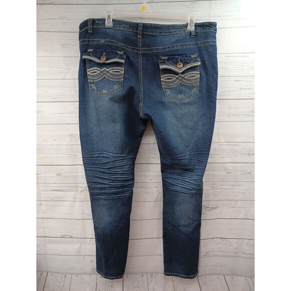 Elite Jeans Sz 23/24 Blue Denim Stretch Flap Pockets Distressed Plus Size - Picture 2 of 7